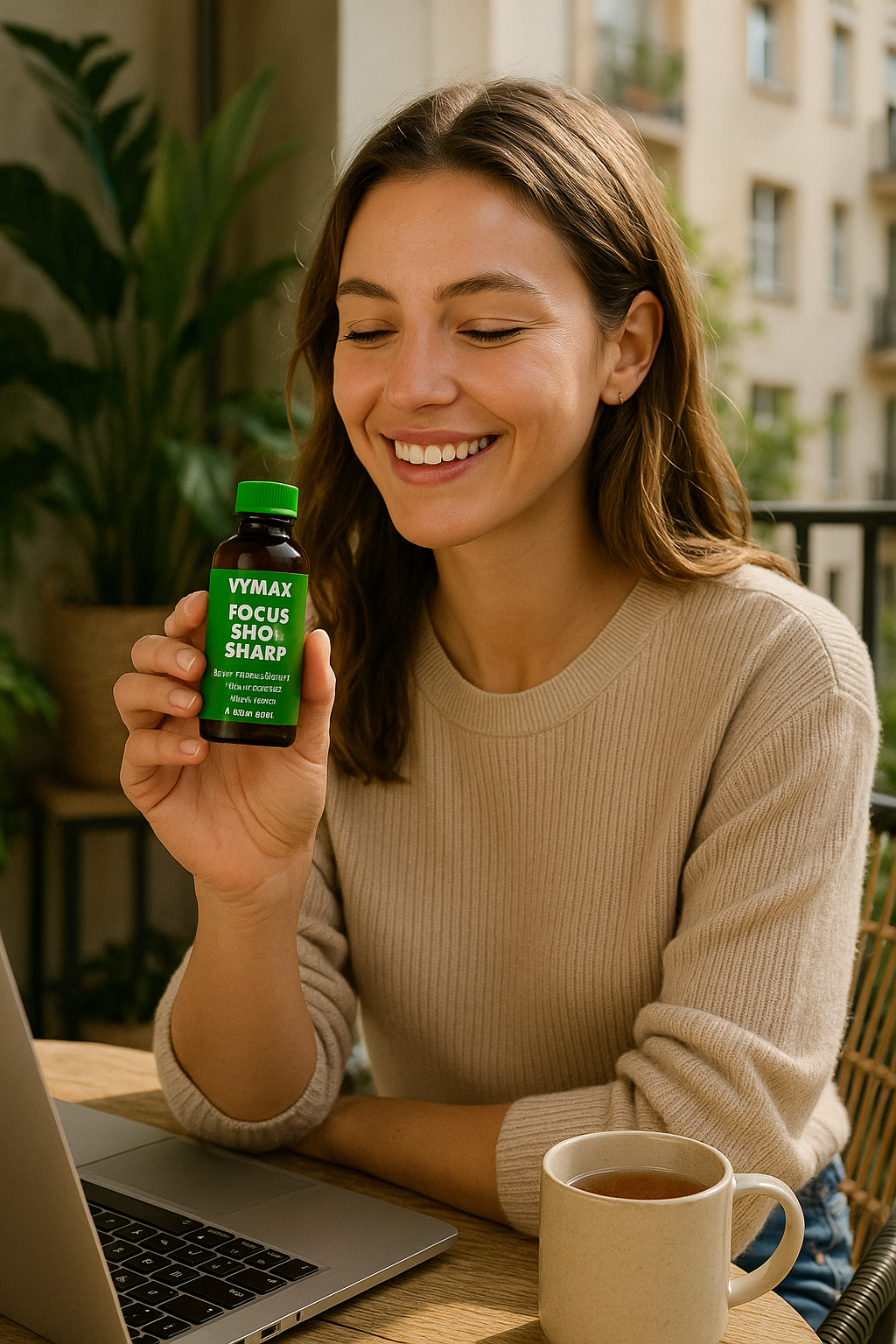 Vrouw drinkt gezond en natuurlijk focus shot voor extra energie tijdens het werk