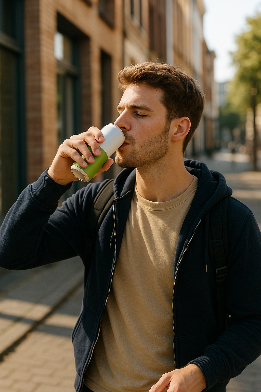 Jongen die gezonde en natuurlijke morningboost drinkt van vymax